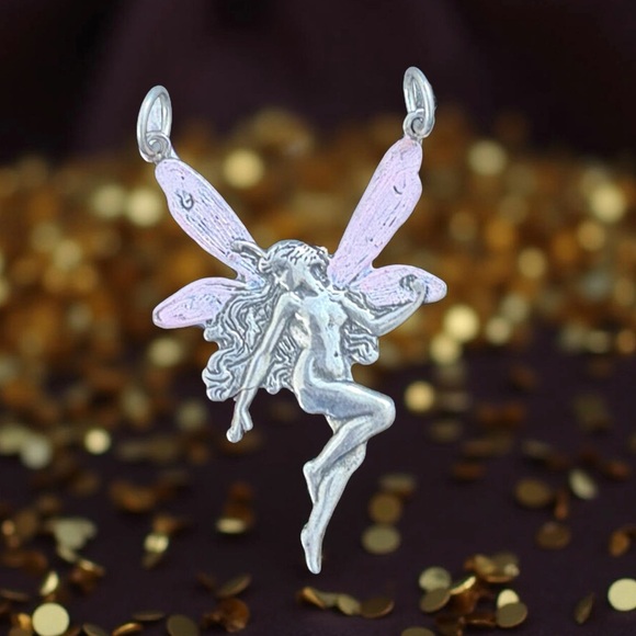 🆕 Sterling Silver Large Fairy W Pink Wings Pendant | 1.75” | 925 Stamped - Picture 11 of 11